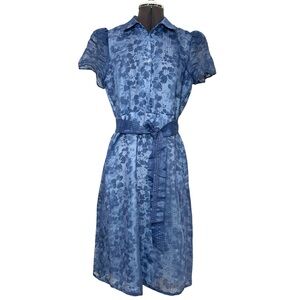 THE LIMITED Puff Sleeve Midi Lined Pockets Elastic Back Waist Blue Shirtdress M